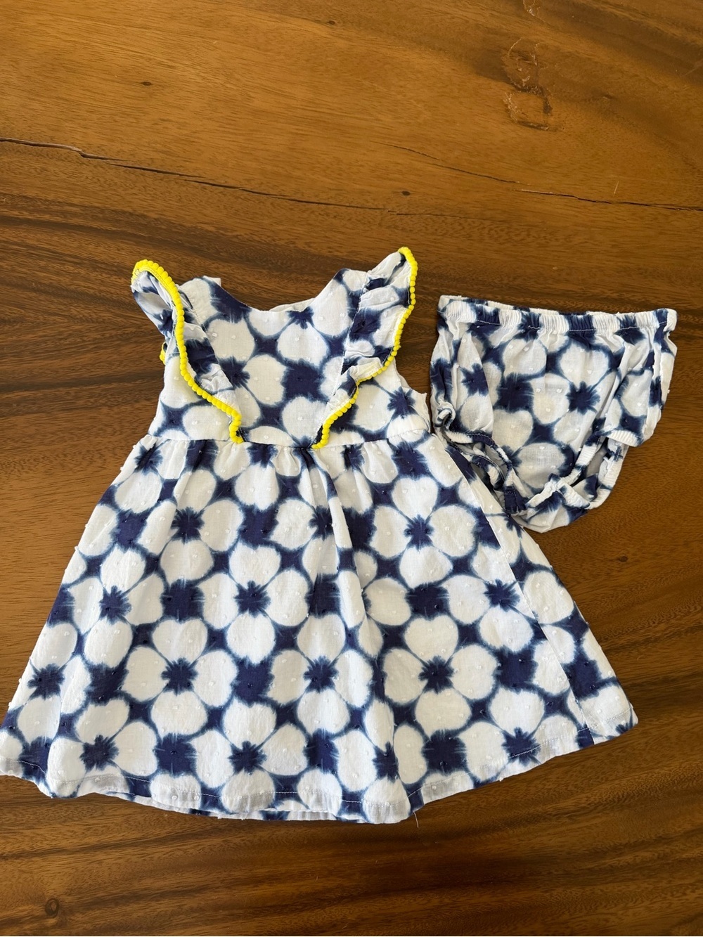 Navy & White Floral Baby 100% cotton Dress with Matching Bloomers 12M - Picture 1 of 5